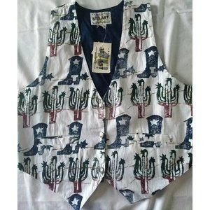 Vintage Southwest, Western Boots Red White and Blue Vest Sz L Metal Buttons NWT